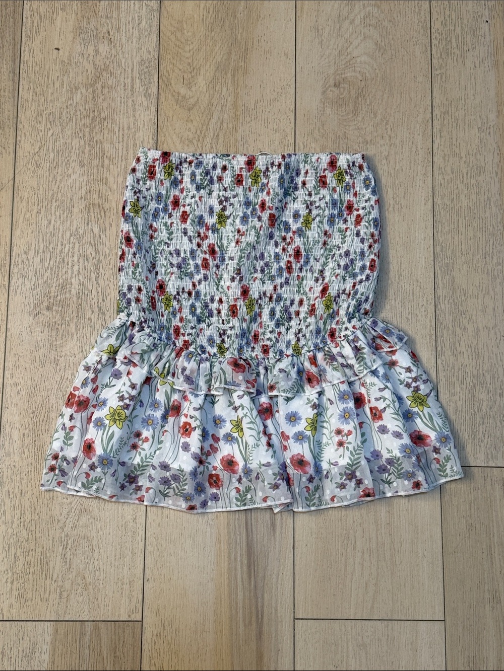 70/21 White Floral Smocked Mini Skirt Bloomingdale’s NWT Size L